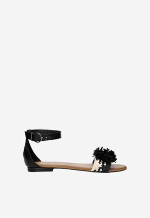 Černo-béžové kožené dámské sandály s aplikací 76010-81