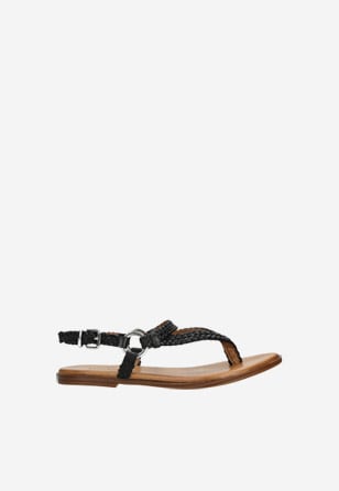 Černé pletené letní sandálky na nízkém podpatku