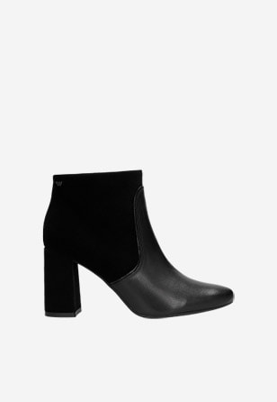 Černé kotníkové boty dámské z kombinace kůží 55055-71
