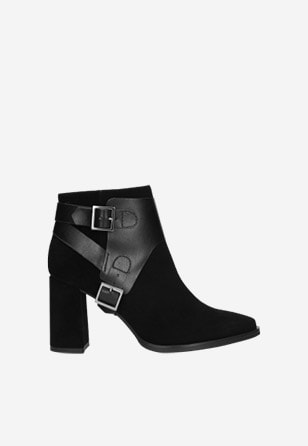 Čierne dámske členkové topánky s vyšším podpätkom 55071-71