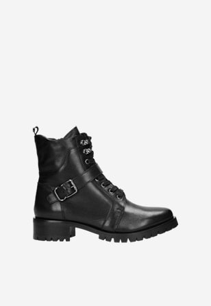 Černé kožené dámské kotníkové boty s přezkou 64023-51