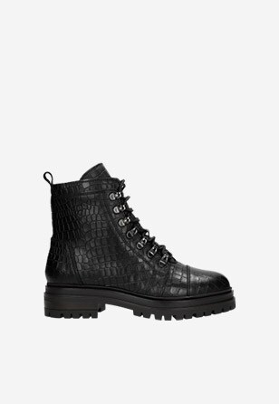 Černé dámské kotníkové boty s efektem hadí kůže 64021-51