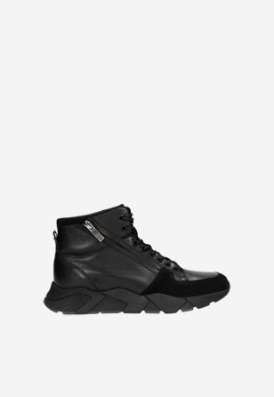 Czarne trzewiki damskie w stylu sneakers na grubej podeszwie  64030-71