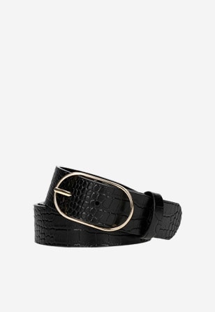 Všestranný černý kožený pásek dámský s hadím efektem 93005-51