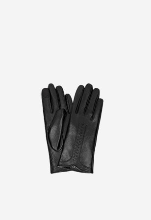 Černé dámské kožené rukavice s ozdobným detailem 98116-51