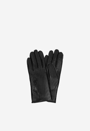 Čierne dámske kožené rukavice s jednoduchým detailom 98119-51