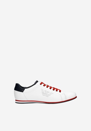Sportovní bílé botasky pánské s červenými detaily 10080-59