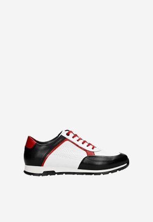 Biało-czarne sneakersy casual z czerwonymi elementami 10082-79