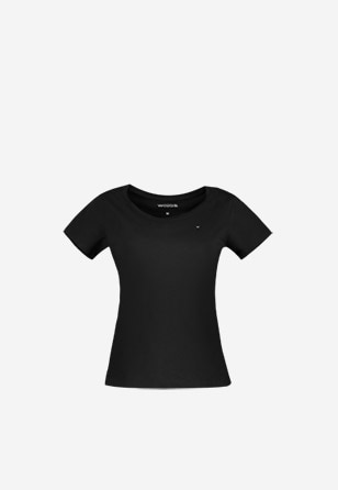 Bavlněné tričko dámské v černém provedení s logem 98007-81
