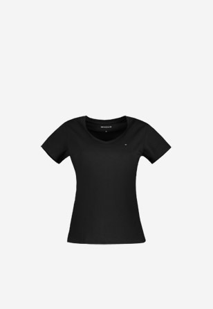 Czarna koszulka damska z dekoltem w serek 98006-81