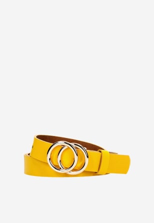 Žlutý kožený pásek dámský s dvojitou kulatou sponou 93045-58