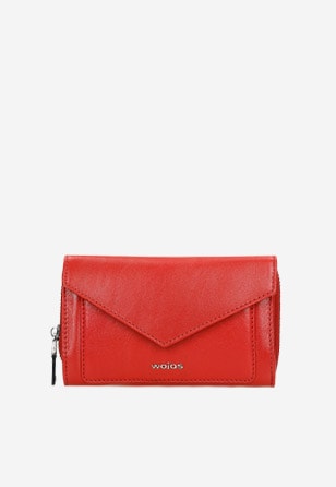 Duży czerwony skórzany portfel damski 