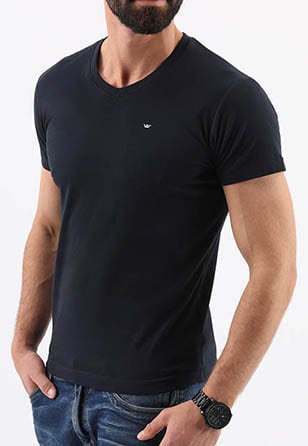 Granátové pánské tričko s véčkovým výstřihem 98009-86