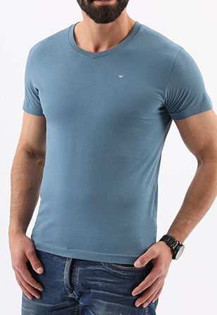 Niebieska koszulka męska z dekoltem w serek 98009-87