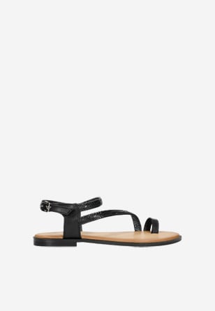 Černé kožené sandály dámské s přepážkou na palec  76047-51