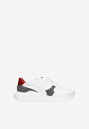 Białe sneakersy męskie z czerwonymi i szarymi wstawkami
