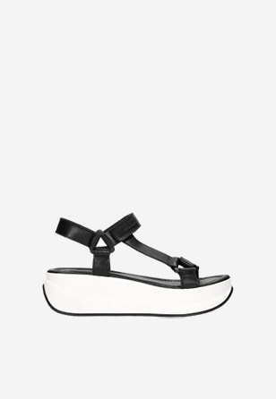 Černo-bílé kožené dámské sandály na platformě 76087-51