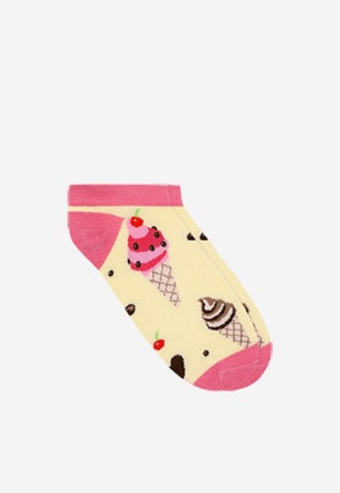 Žluté dámské bavlněné ponožky s motivem zmrzliny 97031-88