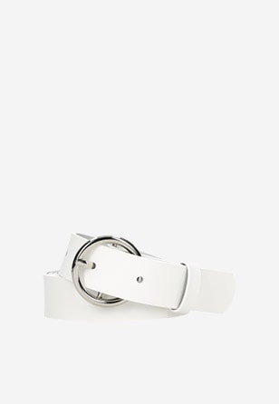 Bílý kožený pásek dámský s kulatou přezkou 9973-59
