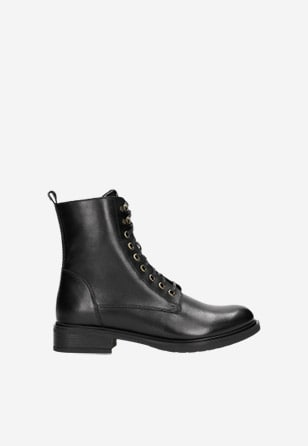 Hladké kožené kotníkové dámské boty v černé barvě 64041-51