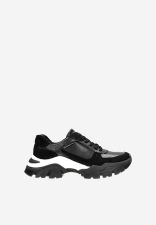Czarne lekkie i wygodne sneakersy damskie z kontrastową wstawką 46111-71