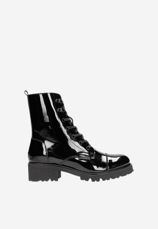 Černé dámské kotníkové boty z lakované kůže 64039-31