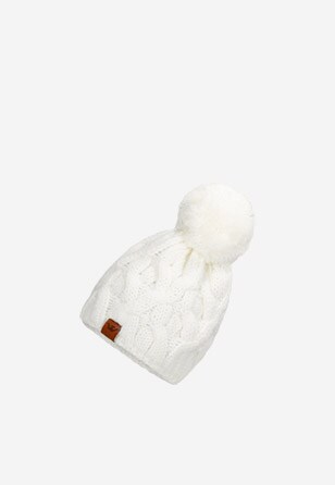 Biała zimowa czapka damska ze splotem 96015-19