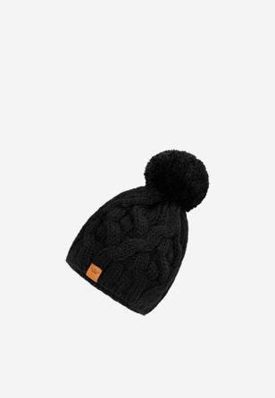 Zimowa czapka damska w kolorze czarnym z pomponem 96015-11