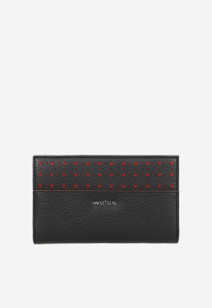 Czarny portfel damski z czerwonymi ozdobnymi kropkami 91055-51