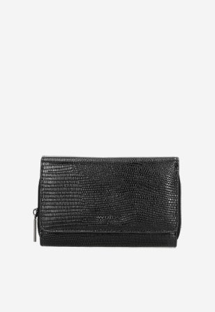Czarny skórzany portfel damski z tłoczeniem