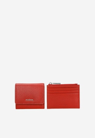 Zestaw na prezent dla niej - dwa czerwone portfele ze skóry licowej