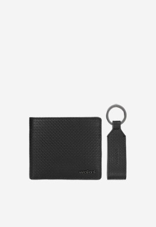 Čierna kožená pánska peňaženka s príveskom