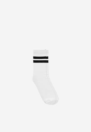 Bílé bavlněné ponožky dámské s černými pruhy