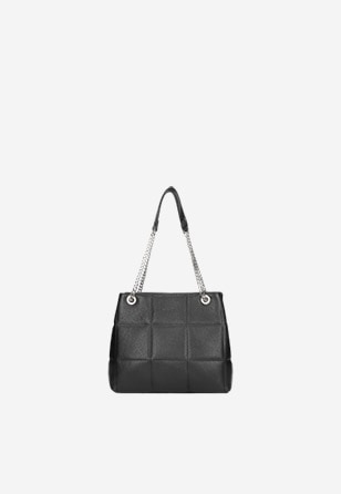 Černá kožená dámská kabelka se stříbrným řetízkem 80238-51